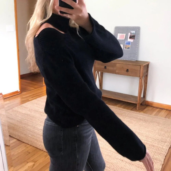 RtA 100% Cotton Langley Black Tight Knit Cut Out High Neck Designer Sweater XS - Picture 2 of 12
